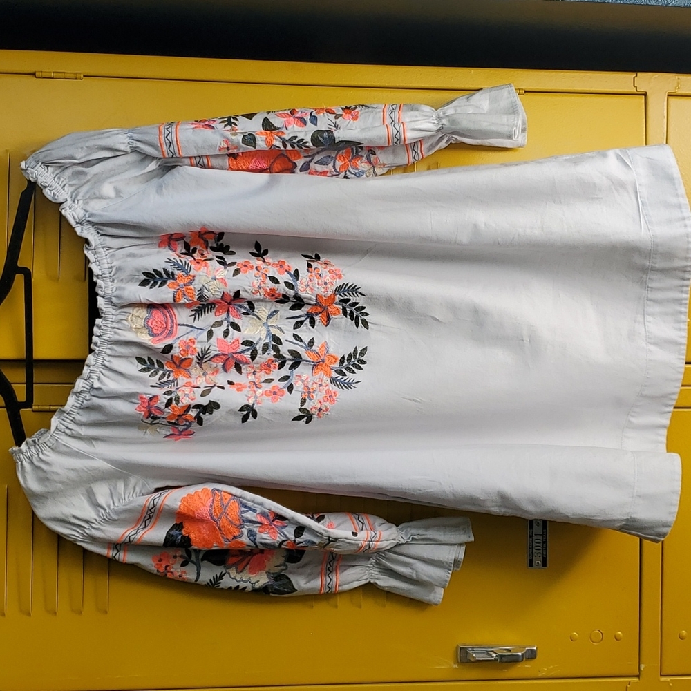 Free People Fleur du jour embroidered off the shoulder dress